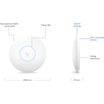 Ubiquiti UniFi U6+ 2x2 Wi-Fi 6 beltéri Access Point Ubiquiti UniFi U6+ 2x2 Wi-Fi 6 beltéri Access Point