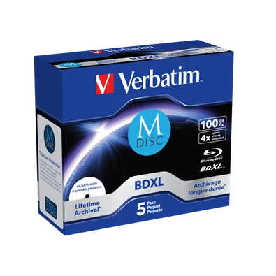 VERBATIM 43834 M-DISC BD-R 100GB/lifetime archival/4x/nyomtatható felület/egyszer írható Blu-Ray 5db/csomag VERBATIM 43834 M-DISC BD-R 100GB/lifetime archival/4x/nyomtatható felület/egyszer írható Blu-Ray 5db/csomag