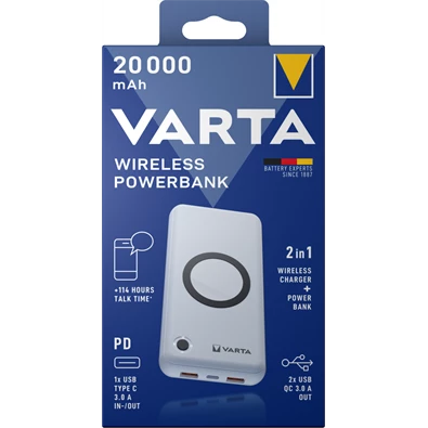 Varta 57909101111 hordozható 20000mAh vezeték nélküli töltő+ power bank Varta 57909101111 hordozható 20000mAh vezeték nélküli töltő+ power bank