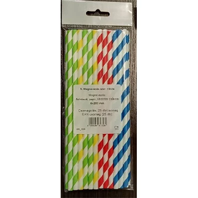 Vegyes színű, csíkos 15024 6mmx200mm 25db/csomag papír szívószál Vegyes színű, csíkos 15024 6mmx200mm 25db/csomag papír szívószál