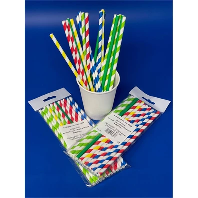 Vegyes színű, csíkos 15024 6mmx200mm 25db/csomag papír szívószál Vegyes színű, csíkos 15024 6mmx200mm 25db/csomag papír szívószál