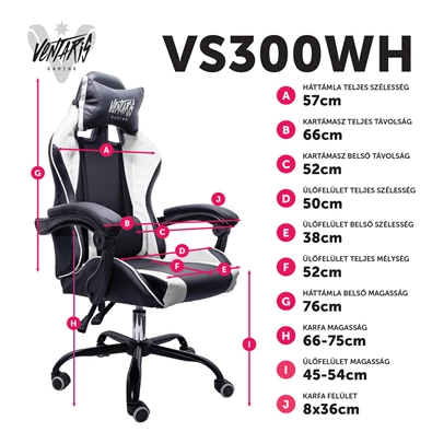 Ventaris VS300WH fehér gamer szék Ventaris VS300WH fehér gamer szék