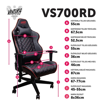 Ventaris VS700RD fekete-piros gamer szék Ventaris VS700RD fekete-piros gamer szék