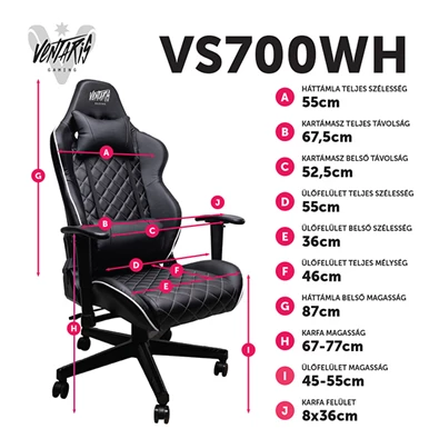 Ventaris VS700WH fekete-fehér gamer szék Ventaris VS700WH fekete-fehér gamer szék