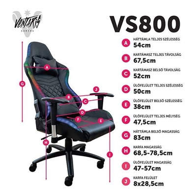Ventaris VS800LED LED világítással fekete gamer szék (Újracsomagolt) Ventaris VS800LED LED világítással fekete gamer szék (Újracsomagolt)