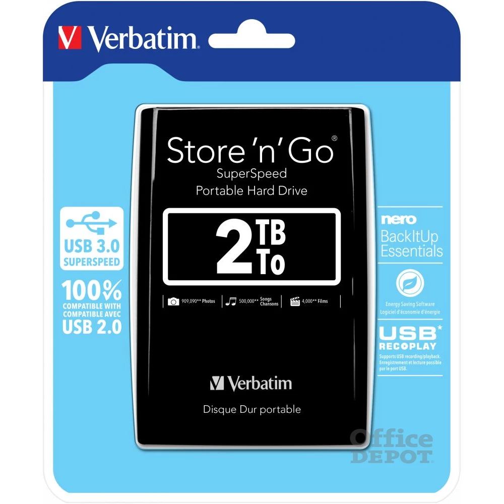 Verbatim 53177 Store`n`Go 2,5" 2TB USB 3.0 fekete külső winchester