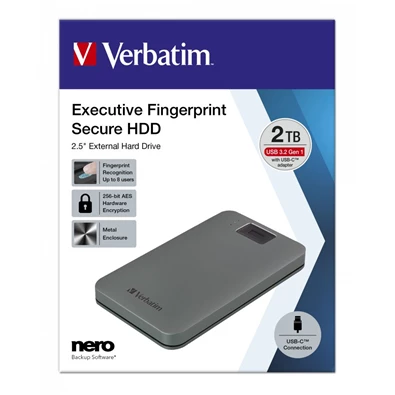 Verbatim 53653 Executive 2TB USB 3.2 Gen 1/USB-C szürke FIPS titkosított külső winchester