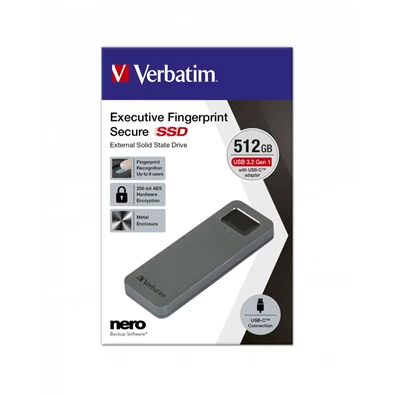 Verbatim 53656 Executive Fingerprint Secure 512GB USB 3.2 Gen 1/USB-C külső SSD Verbatim 53656 Executive Fingerprint Secure 512GB USB 3.2 Gen 1/USB-C külső SSD