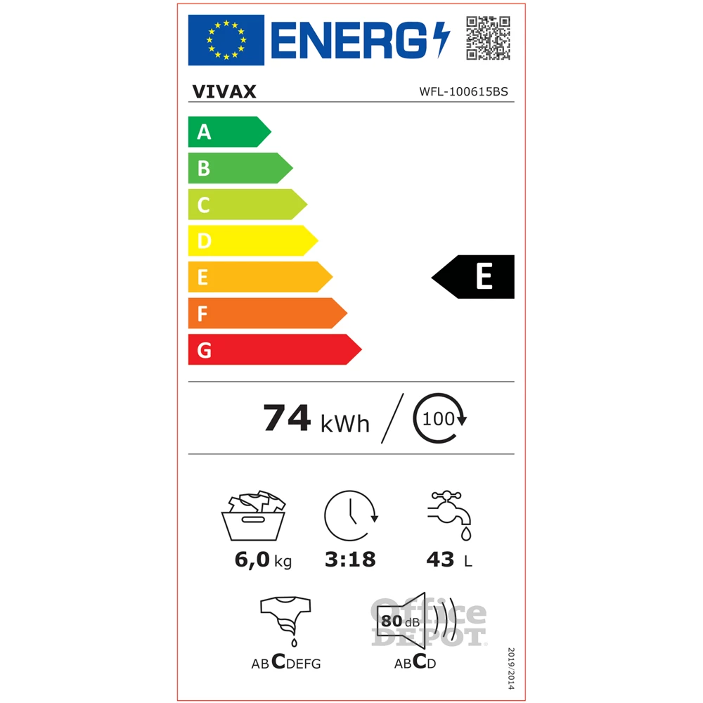 Vivax WFL-100615BS fehér, elöltöltős, keskeny, max.1000ford., 6 kg, mosógép