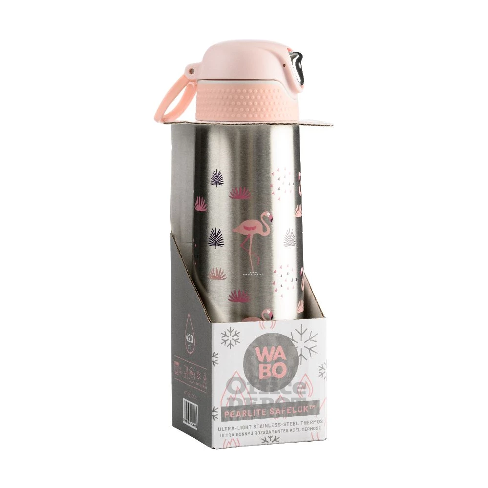 Wabo acél fedeles 420ml ezüst flamingós termosz