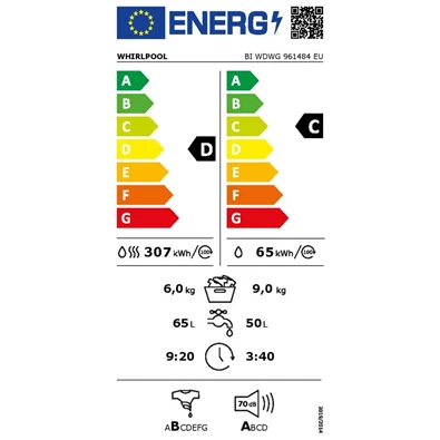 Whirlpool BI WDWG 961484 EU beépíthető elöltöltős mosó-szárítógép Whirlpool BI WDWG 961484 EU beépíthető elöltöltős mosó-szárítógép