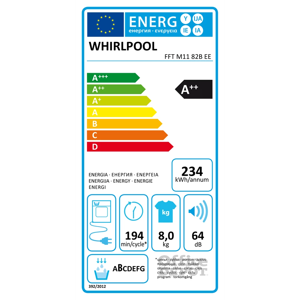 Whirlpool FFT M11 82B EE R fehér, 8 kg, hőszivattyús, szárítógép