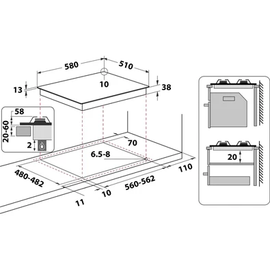 Whirlpool TKRL 661 IX EU inox beépíthető gáz főzőlap Whirlpool TKRL 661 IX EU inox beépíthető gáz főzőlap