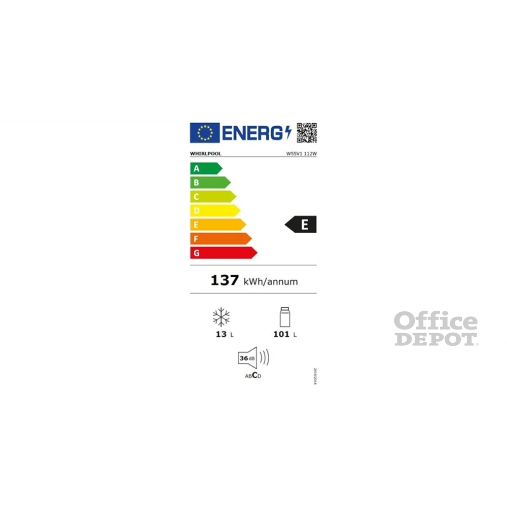 Whirlpool W55V1 112W fehér, egyajtós, Hűtő:101L, Fagyasztó:13L, hűtőszekrény