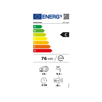 Whirlpool W7F HS41 fehér, programok száma: 8, szabadonálló, 15 terítékes mosogatógép 