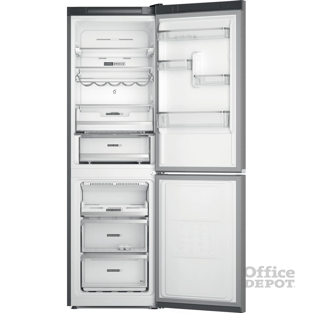 Whirlpool W7X 83T MX inox, alulfagyasztós, Hűtő:231L, Fagyasztó:104L, No frost hűtőszekrény