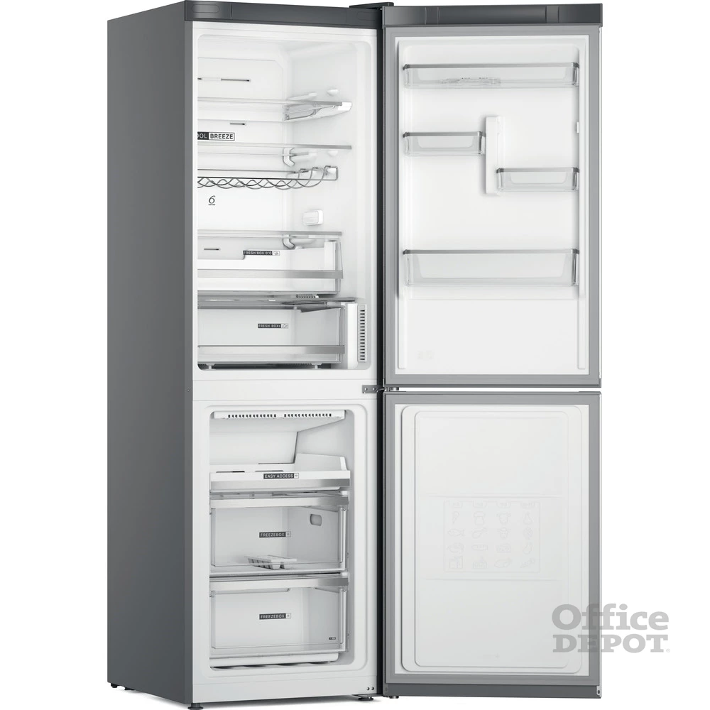 Whirlpool W7X 83T MX inox, alulfagyasztós, Hűtő:231L, Fagyasztó:104L, No frost hűtőszekrény
