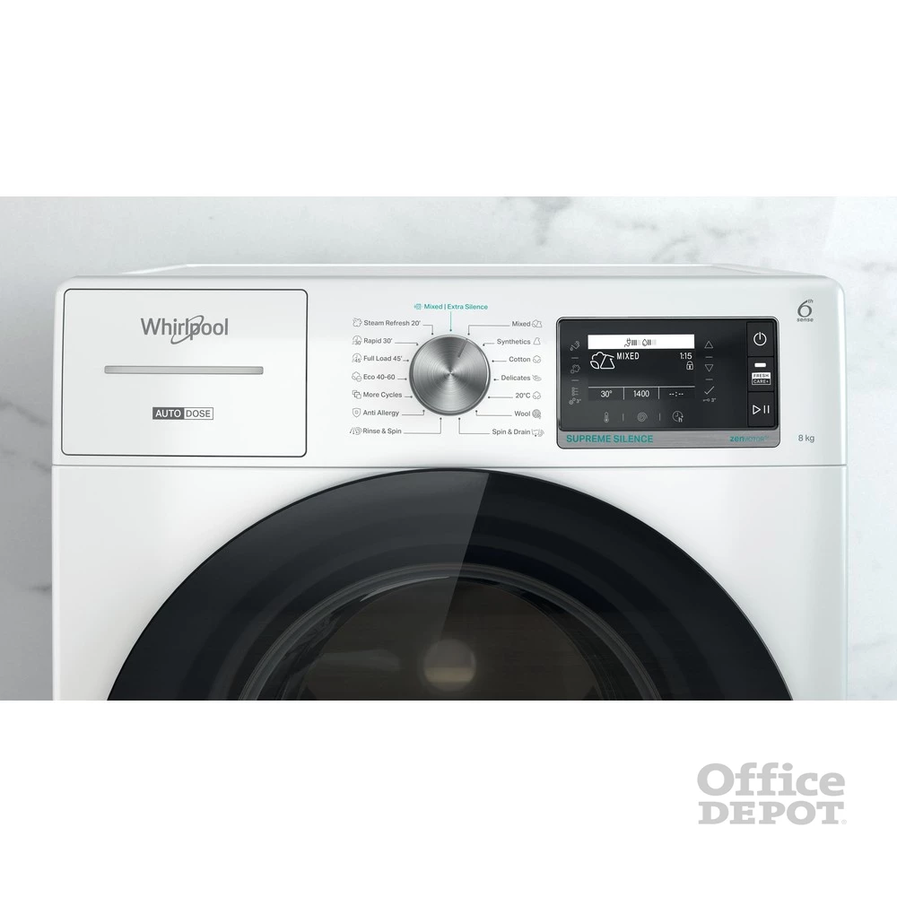Whirlpool W7X W845WB EE fehér, elöltöltős, max.1400ford., 8 kg, mosógép