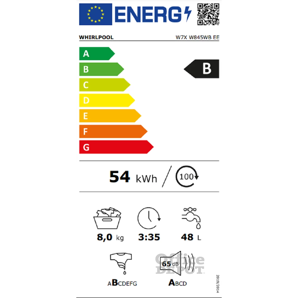 Whirlpool W7X W845WB EE fehér, elöltöltős, max.1400ford., 8 kg, mosógép