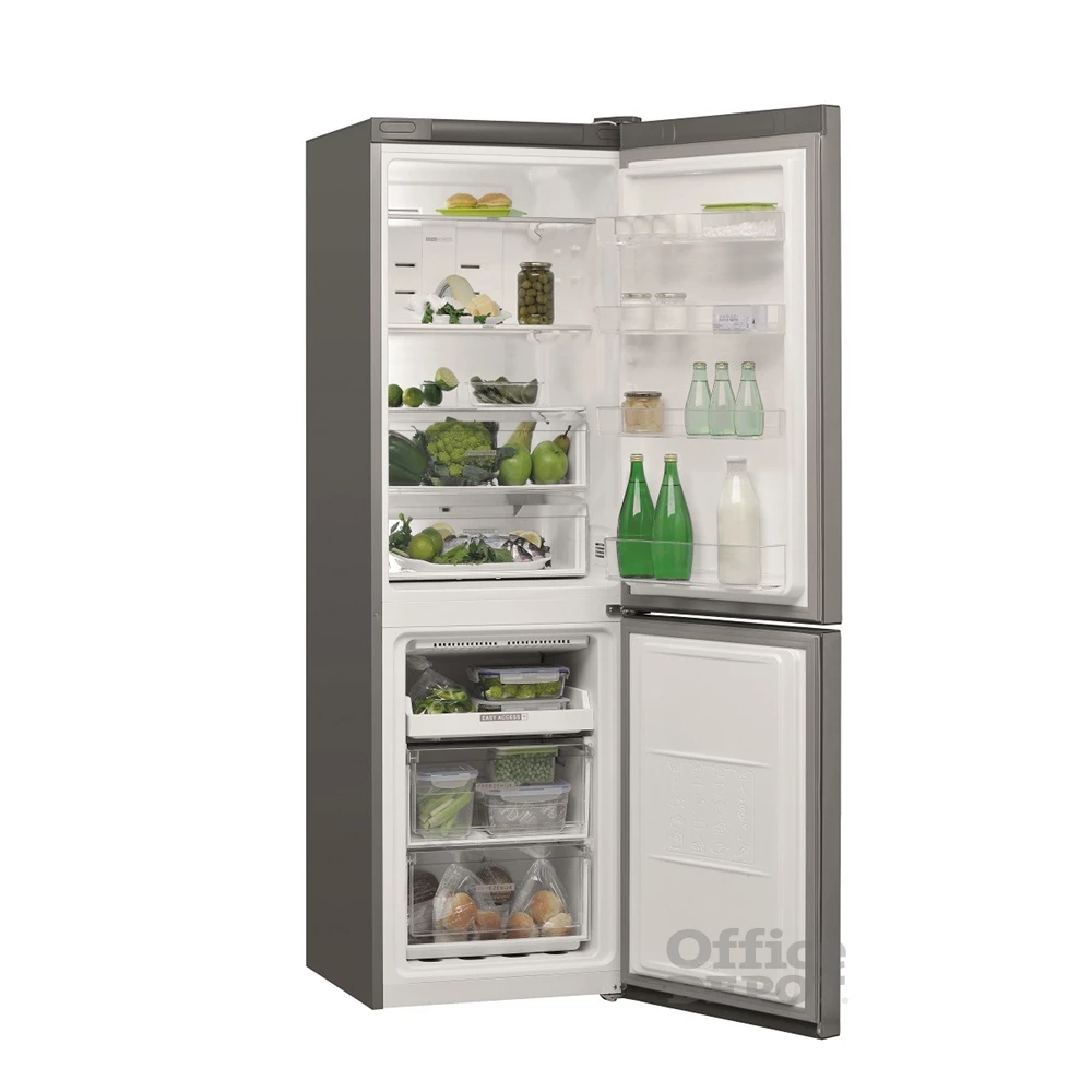 Whirlpool W7 821O OX inox, alulfagyasztós, Hűtő:239L, Fagyasztó:104L, No frost hűtőszekrény