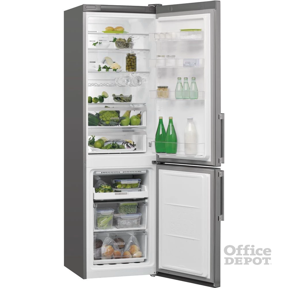 Whirlpool W7 921O OX H inox, alulfagyasztós, Hűtő:264L, Fagyasztó:104L, No frost hűtőszekrény