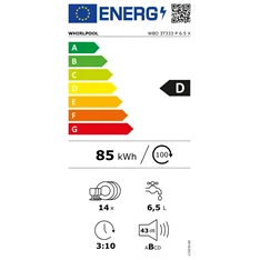 Whirlpool WBO 3T333 P 6.5 X programok száma: 11, beépíthető, 14 terítékes mosogatógép 