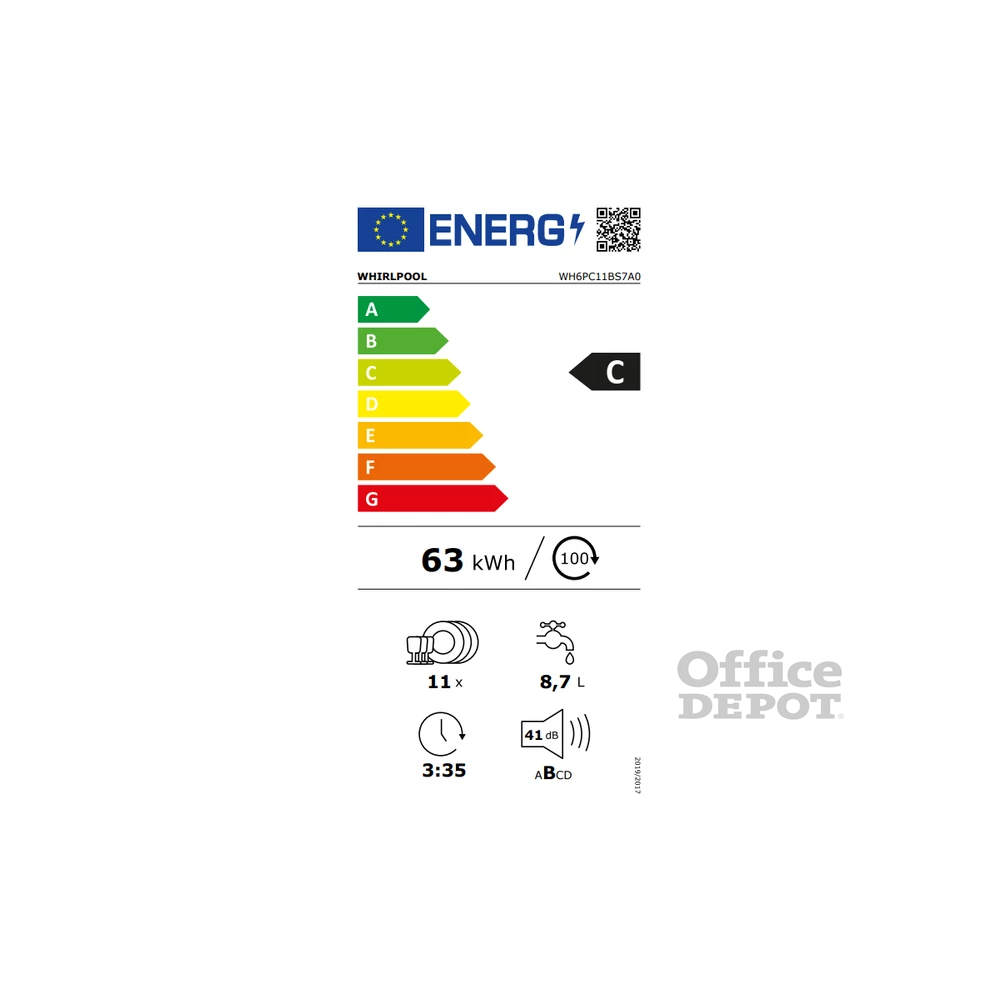 Whirlpool WH6PC11BS7A0 programok száma: 9, keskeny beépíthető, 11 terítékes mosogatógép 