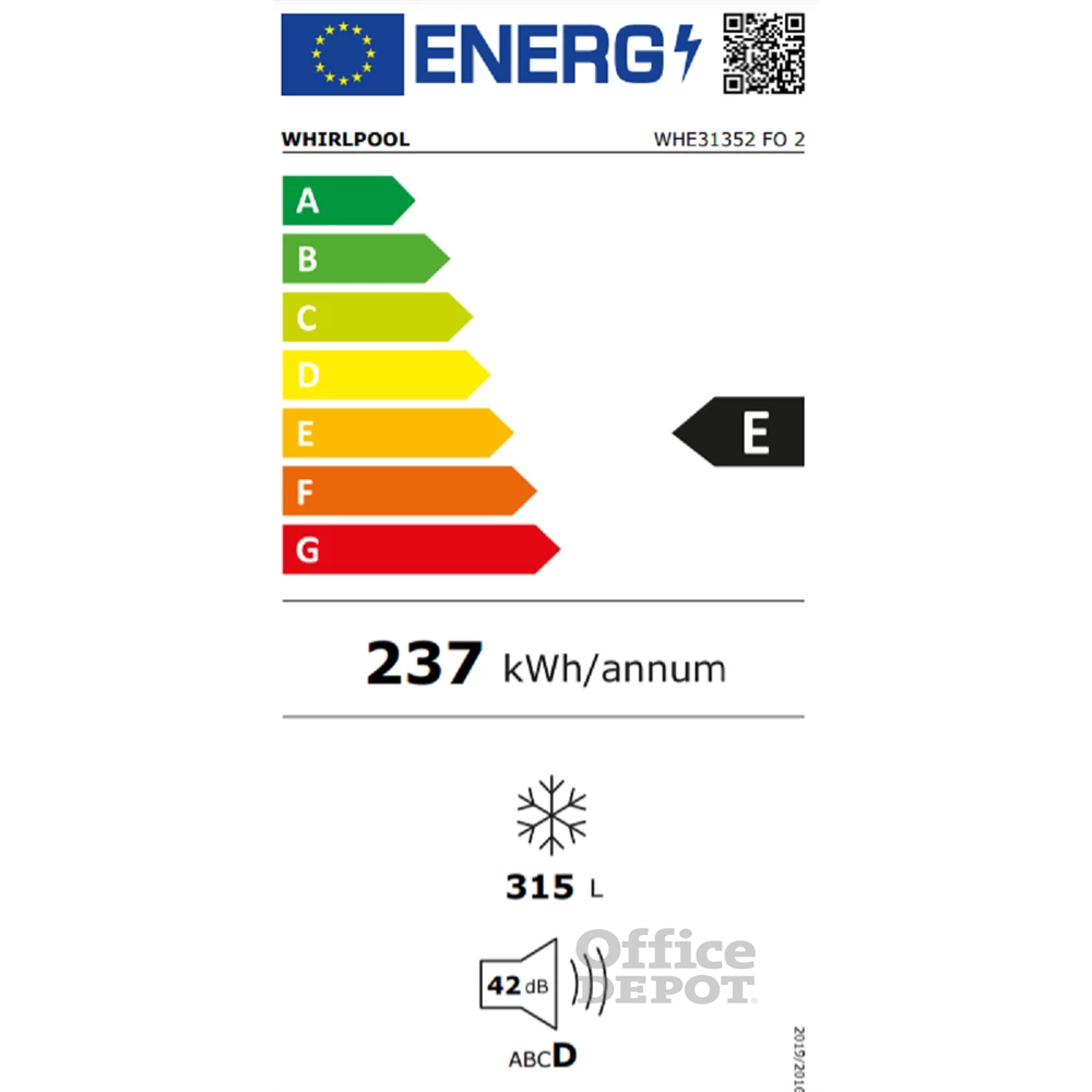 Whirlpool WHE31352 FO 2 fehér, Fagyasztó:312L, FrostOut fagyasztóláda