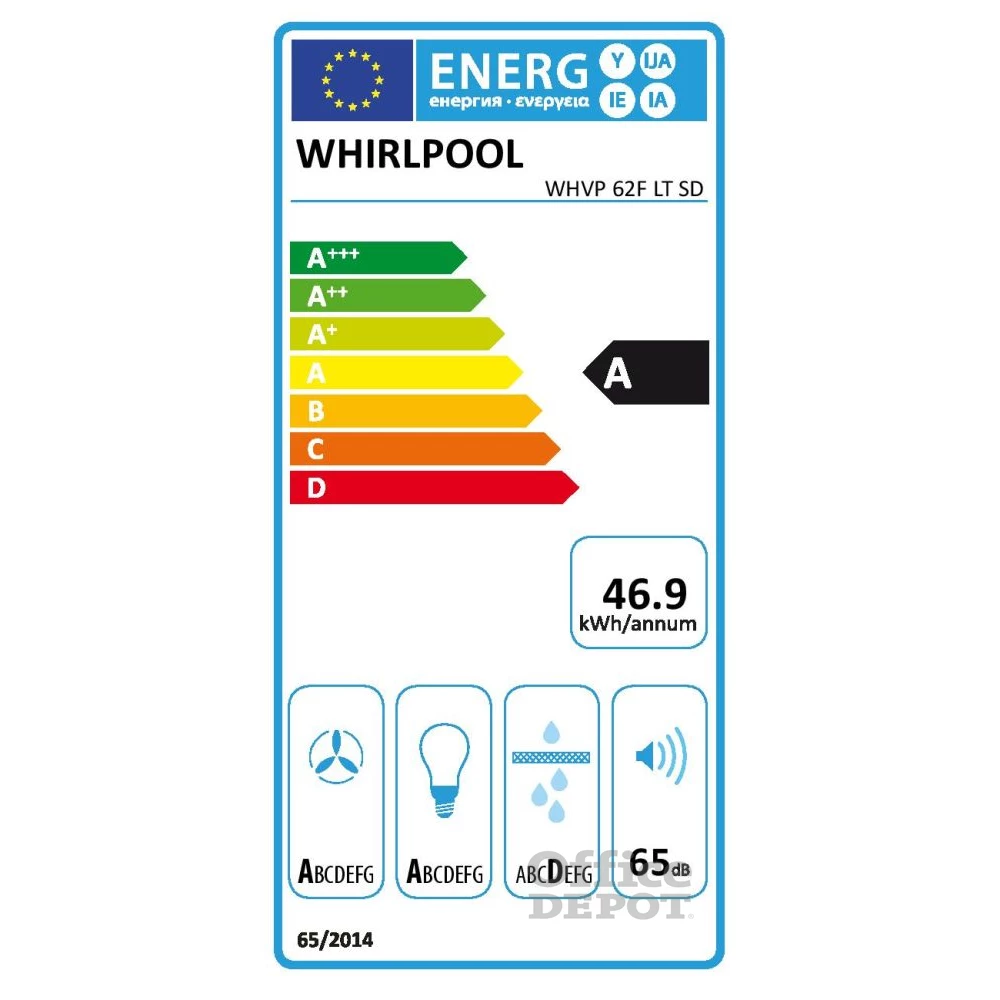 Whirlpool WHVP 62F LT SD ezüst, szabadonálló, kürtős, döntött, méret:59,8 cm, zajszint:65 dB, páraelszívó