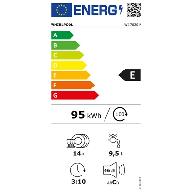 Whirlpool WI 7020 P beépíthető 14 terítékes mosogatógép Whirlpool WI 7020 P beépíthető 14 terítékes mosogatógép