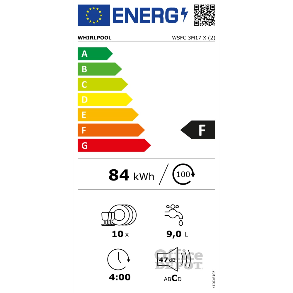 Whirlpool WSFC 3M17 X inox, programok száma: 6, keskeny szabadonálló, 10 terítékes mosogatógép 