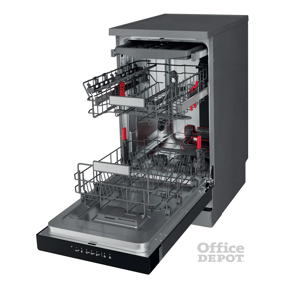 Whirlpool WSFO 3O23 PF X inox, programok száma: 7, keskeny szabadonálló, 10 terítékes mosogatógép 