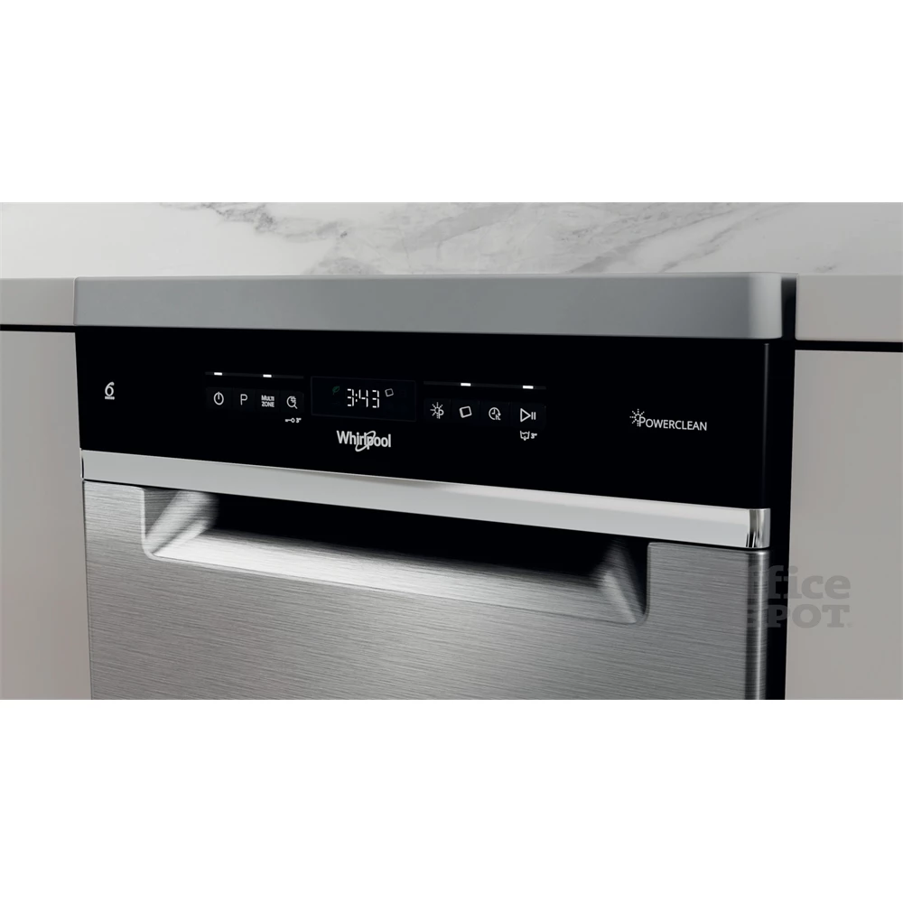 Whirlpool WSFO 3O23 PF X inox, programok száma: 7, keskeny szabadonálló, 10 terítékes mosogatógép 