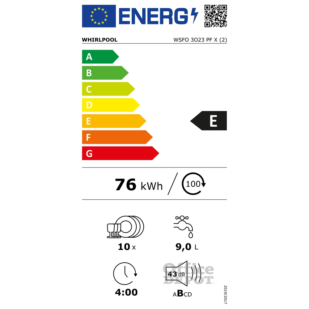 Whirlpool WSFO 3O23 PF X inox, programok száma: 7, keskeny szabadonálló, 10 terítékes mosogatógép 