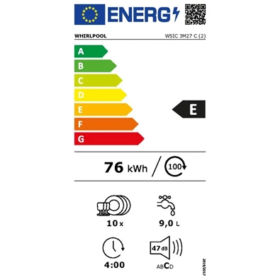 Whirlpool WSIC 3M27 C beépíthető keskeny 10 terítékes mosogatógép Whirlpool WSIC 3M27 C beépíthető keskeny 10 terítékes mosogatógép