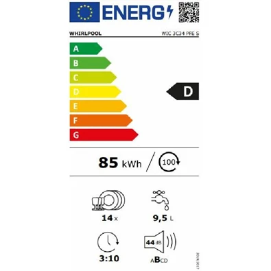 Whirlpool WIC 3C34 PFE S beépíthető 14 terítékes mosogatógép Whirlpool WIC 3C34 PFE S beépíthető 14 terítékes mosogatógép