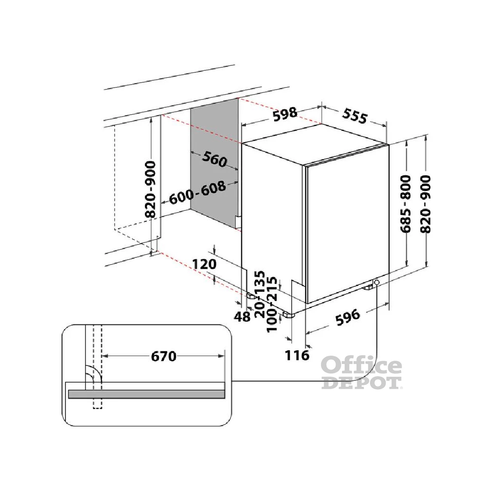 Whirlpool WIC 3C34 PFE S programok száma: 10, beépíthető, 14 terítékes mosogatógép 