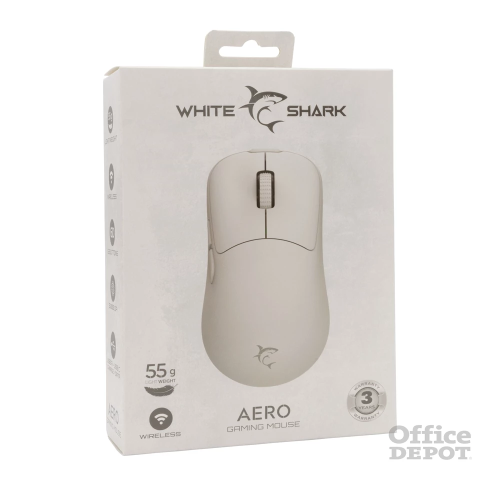 White Shark WS GM-5015W AERO-B vezeték nélküli fehér gamer egér