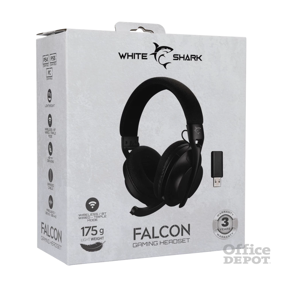 White Shark WS WGH-2441B FALCON-B vezeték nélküli fekete gamer headset