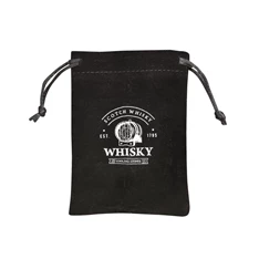 WoMa fekete bársonyzacskóval és csipesszel 12 db-os rozsdamentes acél whisky jégkocka készlet fadobozban