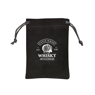 WoMa fekete bársonyzacskóval és csipesszel 12 db-os rozsdamentes acél whisky jégkocka készlet fadobozban