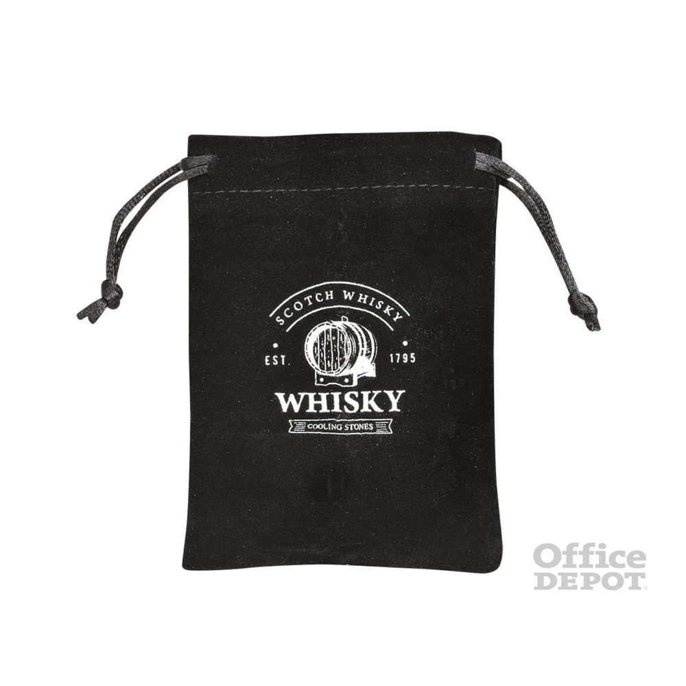 WoMa fekete bársonyzacskóval és csipesszel 12 db-os rozsdamentes acél whisky jégkocka készlet fadobozban