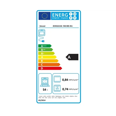Zanussi ZCK552J1XA inox, szabadonálló, gáz, kombinált, főzőzóna: 4, sütő:54L, grill, tűzhely