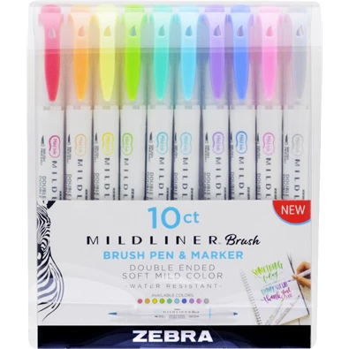 Zebra Mildliner Brush 10db-os kettős végű ecset marker Zebra Mildliner Brush 10db-os kettős végű ecset marker